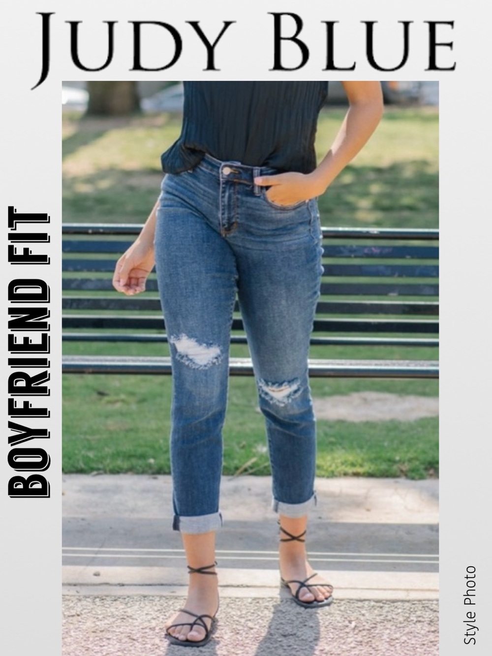 Judy Blue Boyfriend Fit Jeans Patched Rips High Rise JB8284MD Women’s Plus (24W) - Picture 6 of 17